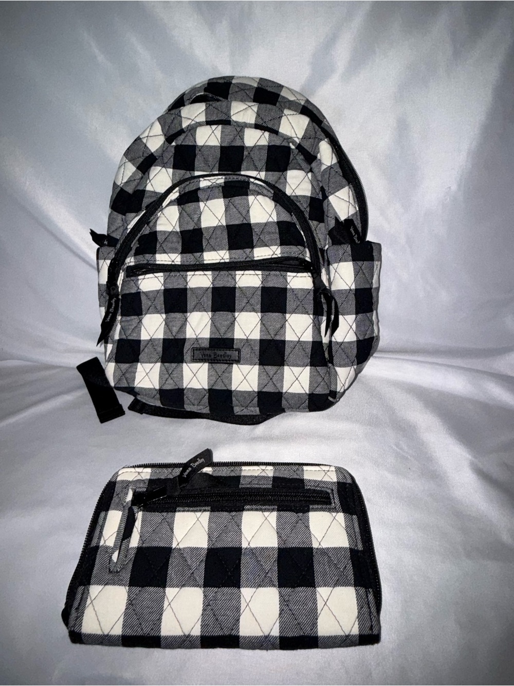 Vera Bradley Black and White Buffalo Check Backpack with Wristlet